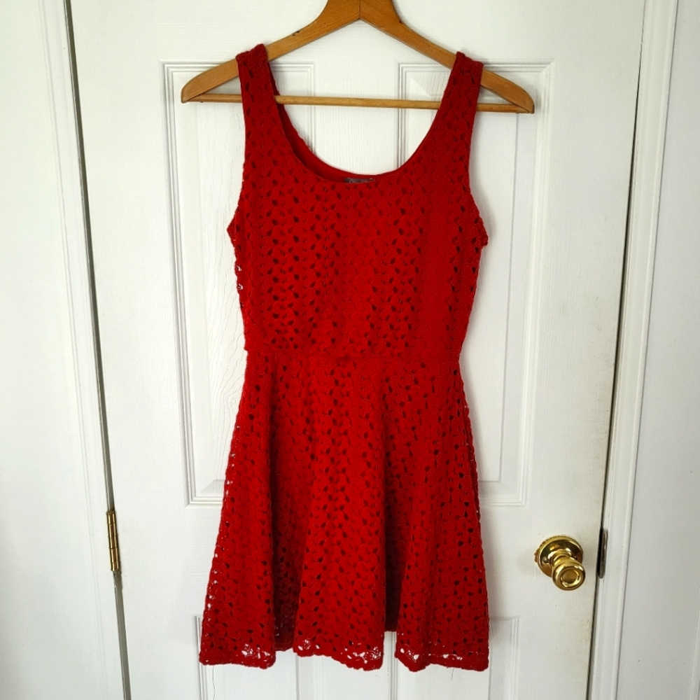 Blood red lace mini dress!